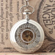 Лидер продаж Ретро классический серебристый стимпанк Hollowed с цветочной Механические карманные часы Белый римские цифры Флип карманные часы