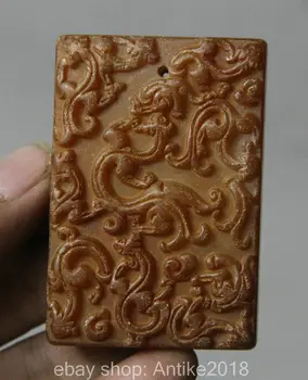 

2.8" Chinese Old Jade Hand Carving Dynasty Dragon Beast Yu Bi Pendant Amulet Q