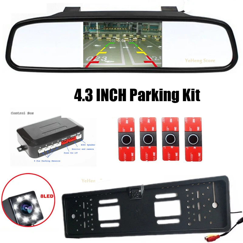

Dual Core CPU Video System Car Parking 4 Sensor 16.5MM Reverse Backup Radar+ 4.3 Inch Parking Monitor+CCD EU Russias Car Camera