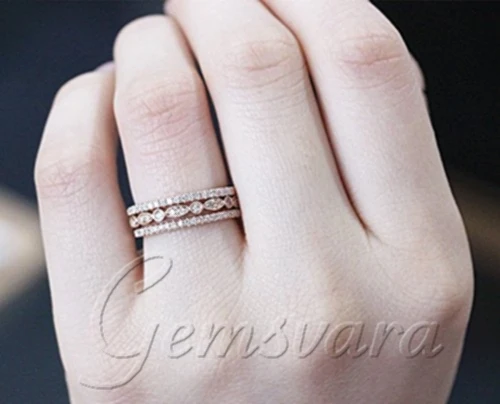 3 Rings Solid 14k Rose Gold Diamond Wedding Bands 3 Rings Solid 14k Rose Gold Diamond Wedding Bands Engagement Ring Gemstone Jewelry