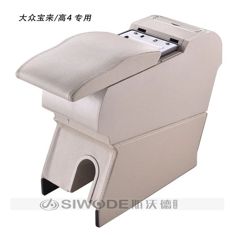 

free punch wooden pu leather special car armrest box with 4 USB hole for VolkswagenBora Golf 4 car hand box central