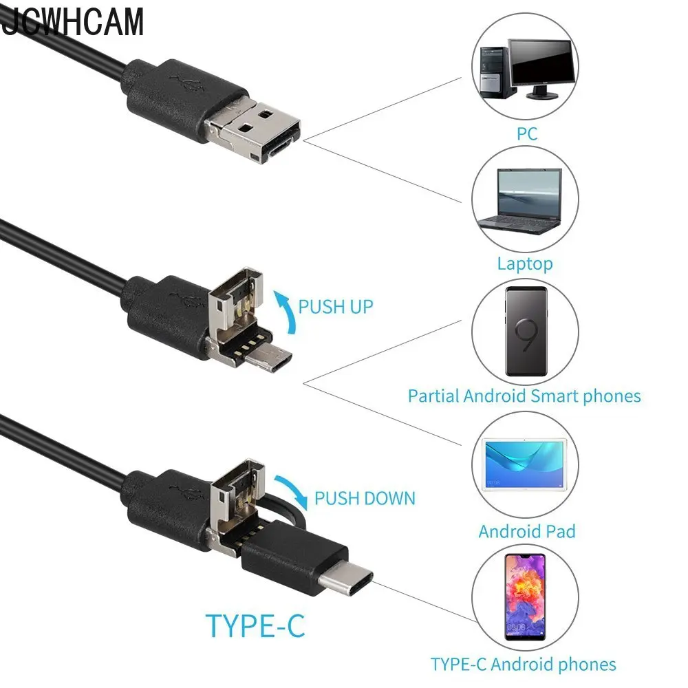 Full HD 1080p Endoscope Camera MicroUsb Type-C Android Smartphone 2M 5M 10m Hard Flexible Wire 8mm Endoscopy Camera Inspection