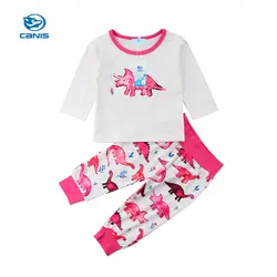Повседневное одежда для малышей для девочек милый динозавр блузка длинные штаны-леггинсы 2 шт. комплект одежды 0-24 м