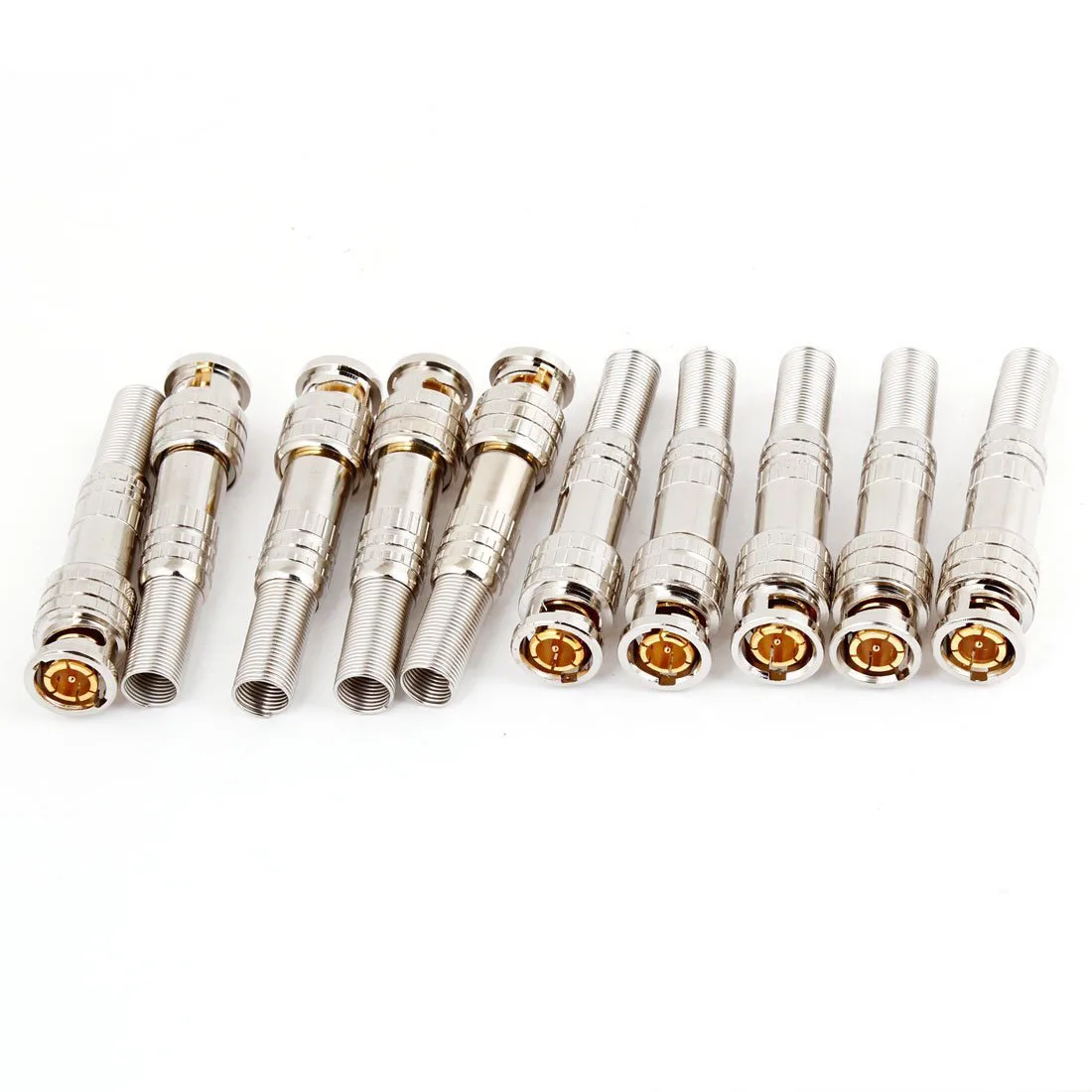 

10 x Silver Tone Spring RF Coaxial RG59 Solder BNC Male Connector Plug