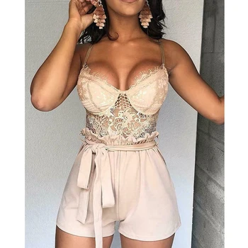 

New Sexy Women Summer Lace Floral Jumpsuit High Waist Female Sexy Strappy Jumpsuit Holiday Mini Playsuit Ladies Party Clothes