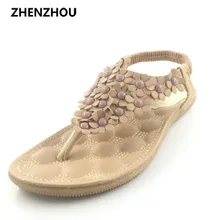 2016 estudiantes de verano contratado flat thong sandalias Bohemia femenina flores con zapatos antideslizantes playa