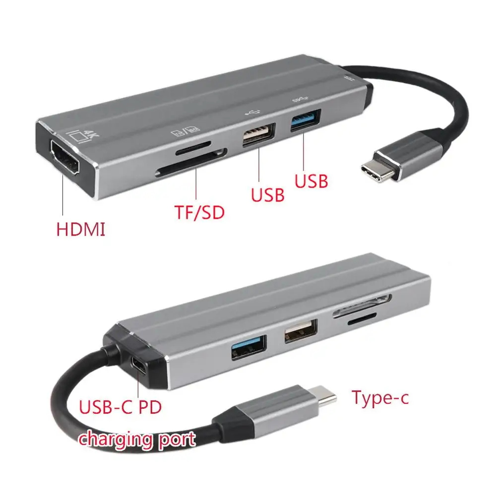 6 в 1 4K HD USB C концентратор видео аудио кабель адаптер типа к HDMI usb 3 0/usb 2 0 с SD/TF