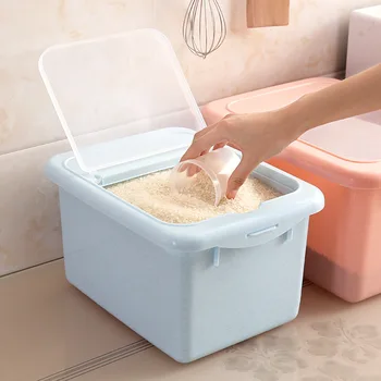 

Creative Plastic Large Capacity Storage Box Multi-Function Home Kitchen Rice With Measuring Cup Living Room Sundries Storage Box