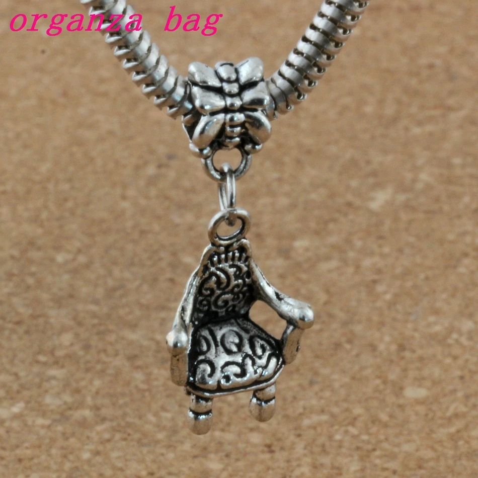 100pcs/lot Antiqued Silver Alloy Chair Sofa Charm Big Hole Bead Fit Charm Bracelet Jewelry 13.5x 32.5mm A-181a