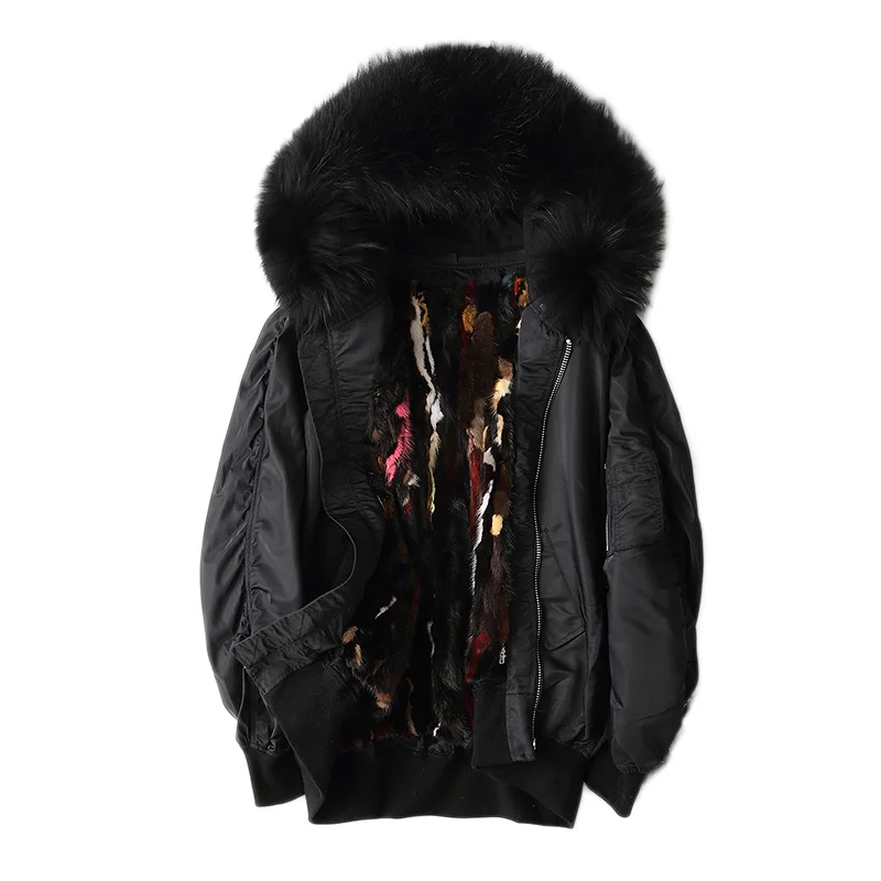 Winter Real Raccoon Fur Collar Hooded Jacket Women Clothes 2018 Raccoon Fur Liner Coat Korean 