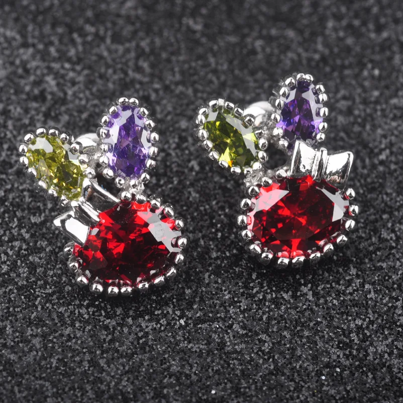 

Lovely Rabbit Design Multicolor Crystal Silver Plated Jewelry Stud Earrings For Women Birthday Gift Free Shipping PE013
