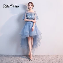 Elegant High Low Prom Dresses 2018 O-neck With Jacket Lace Tulle Short Graduation Dresses Plus Size Special Occasion Dresses