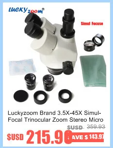 Luckyzoom бренд 3.5X-45X Simul-Focal Тринокулярный зум стерео микроскоп головка WF10X/20 SZM0.5X WD165mm аксессуары для микроскопов