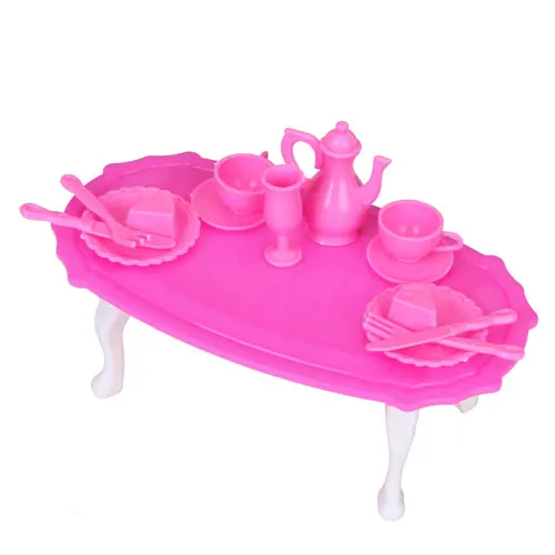 Мебель для столовой обеденный стол набор для куклы Шокирующий Розовый и белый классический ролевые игры игрушки кухня коллекционные аксессуары