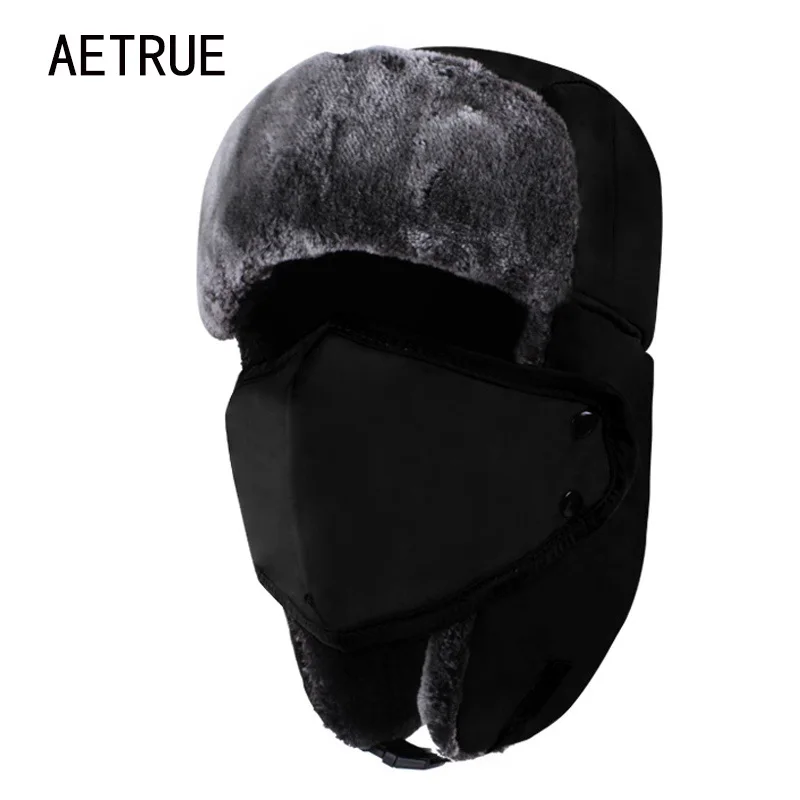 AETRUE зимние женские шапки-бомберы мужские меховые теплые утолщенные ушанки Зимние шапки для женщин Мода Bomber Hat Earflap шапки Новинка 2018 - изображение