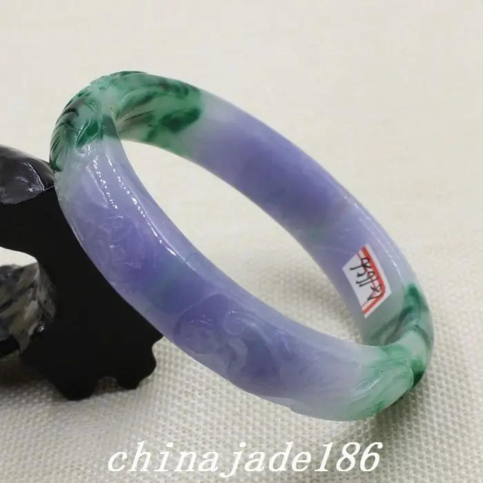 

67mm Chinese Hand-carved Lavender Purple Green stoneite stone Bracelet Bangle 1656