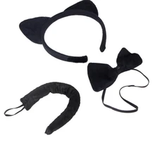 1 комплект, черный головной убор для костюмированной вечеринки с кошачьими ушками, плюшевый хвост, галстук-бабочка для девочек и женщин, вечерние костюмы для костюмированной вечеринки на Хэллоуин, милые подарки