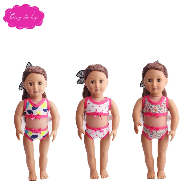 

18 inch Girls doll swimsuit 2 pcs backless bathing suit bikini American newborn Dress Baby toys fit 43 cm baby dolls c166-c168