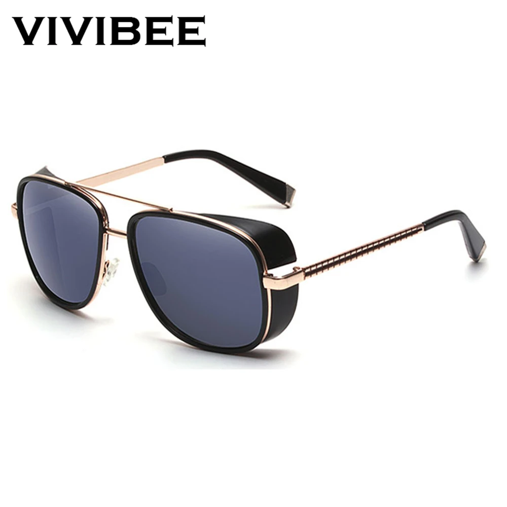 2019 трендовые мужские солнцезащитные очки VIVIBEE в стиле Тони Старка винтажные