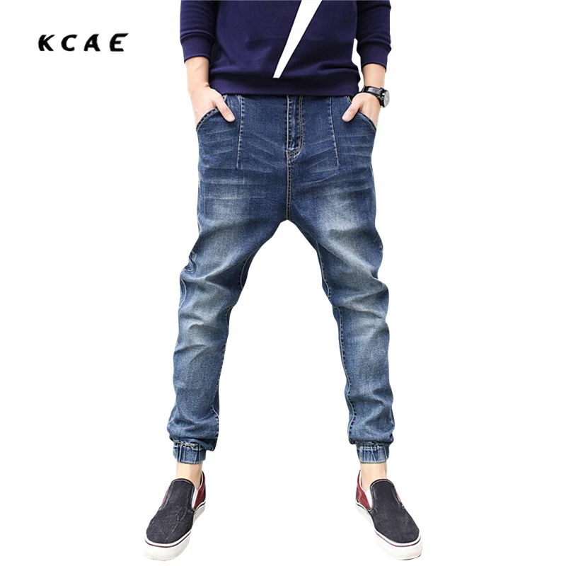 2015 fashion men Winter low rise harem skinny jeans men pencil blue denim jeans