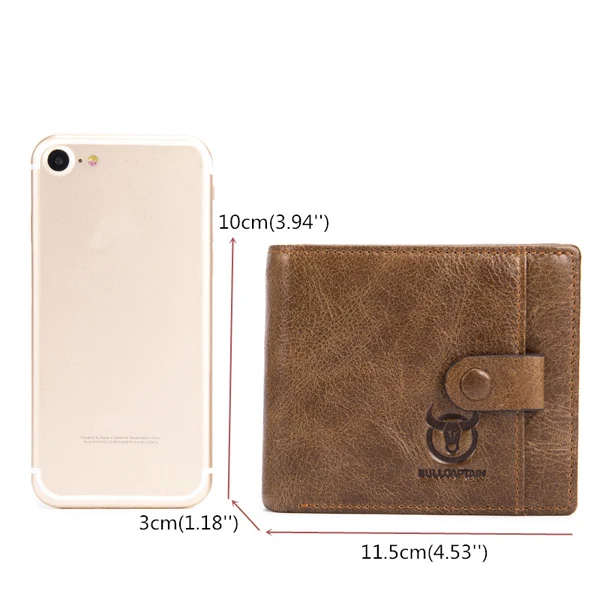 Bullcaptain Men Cowhide 9 Card Slots Zipper Coin Bag Wallet