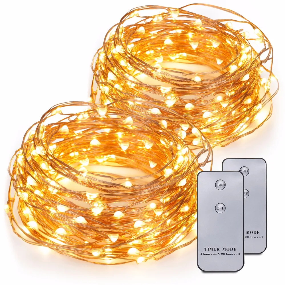Kohree 2packs 20ft 120 LED String Lights with Remote Control Battery