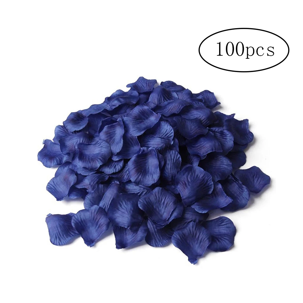 

100 Pcs Beautiful Artificial Rose Petals Vivid Simulation Flower Petals Home Bouquet Floral Decor Navy Blue Blue