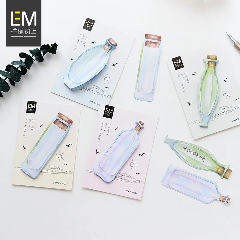 4packs/lot Kawaii Sticky Notes Cartoon Drifting Bottles Note Label Sticker Bookmark Cute Memo Pad School Office Supplies | Канцтовары