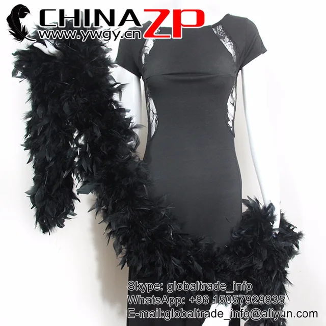 CHINAZP Feather Boas Wholesale Carnival Showing Fluffy Black Turkey Chandelle Feather Boa For