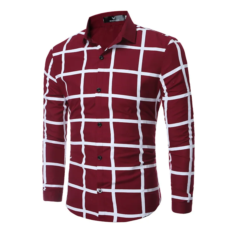 

Men Shirt Long Sleeve Men's Fashion Design Breathable And Comfortable Atmosphere Grid White Shirt Men Mens Floral Shirt