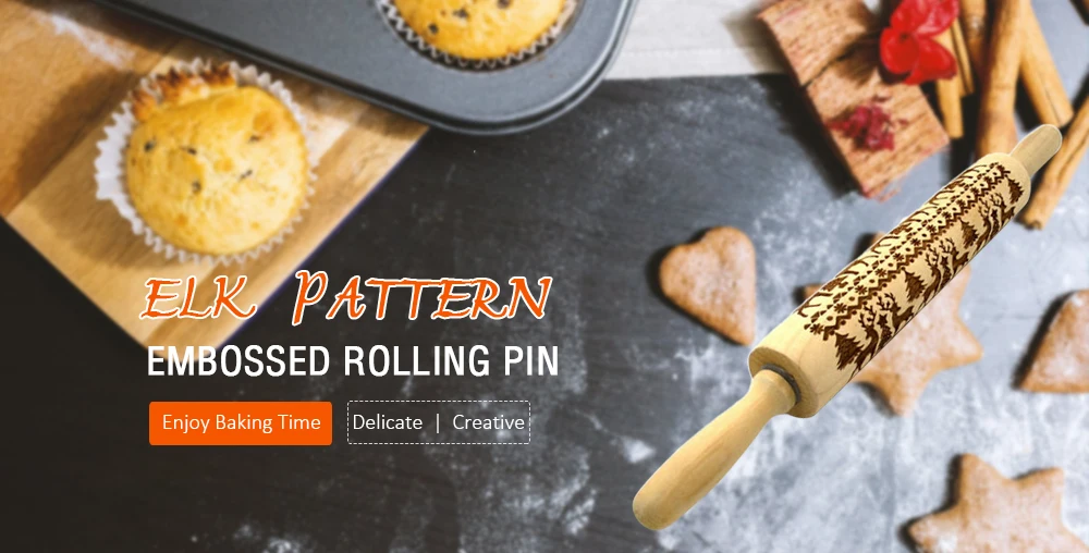 Elk Pattern Embossed Rolling Pin Baking Tool