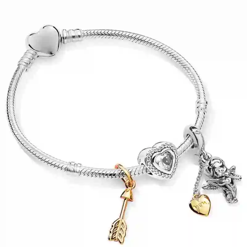 

Kristie 100% 925 Sterling Silver ZT0222 Arrow of Cupid Hanging Charm Heart-shaped Stringed Bracelet Set Free Shipping