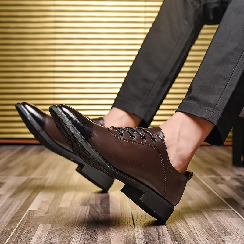 elegant genuine leather formal men shoes italian luxury brand wedding male footwear designer tan work dress oxford shoes for men (25)