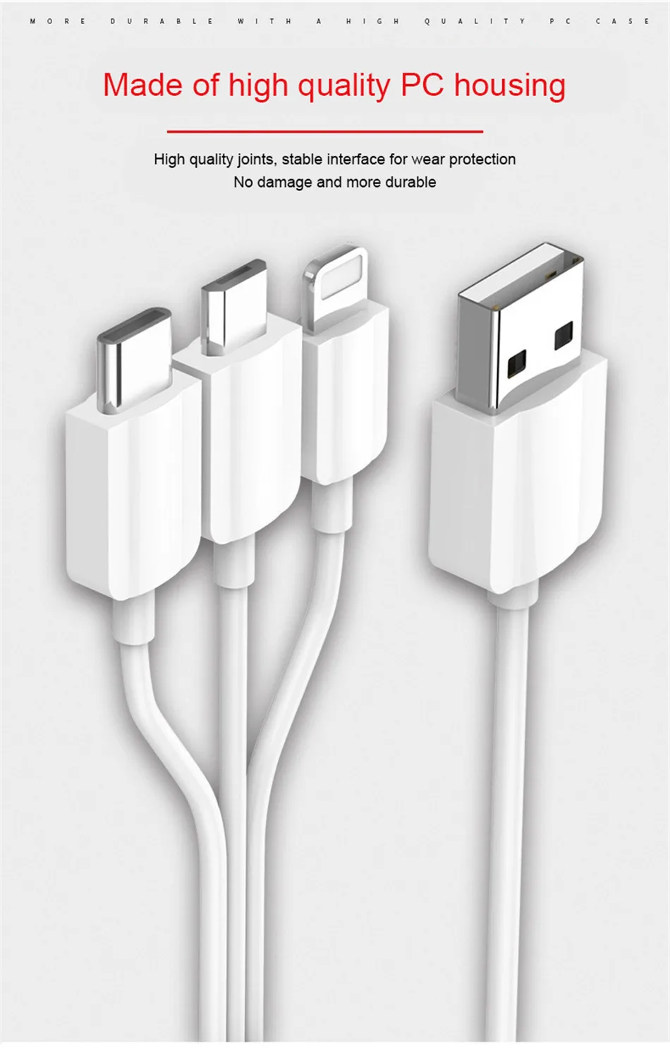 NOHON 3 in 1 Micro USB Type C Lighting Fast Charging Cables For iPhone 8 7 Plus X Samsung Huawei Android IOS Phone Charge Cable (4)