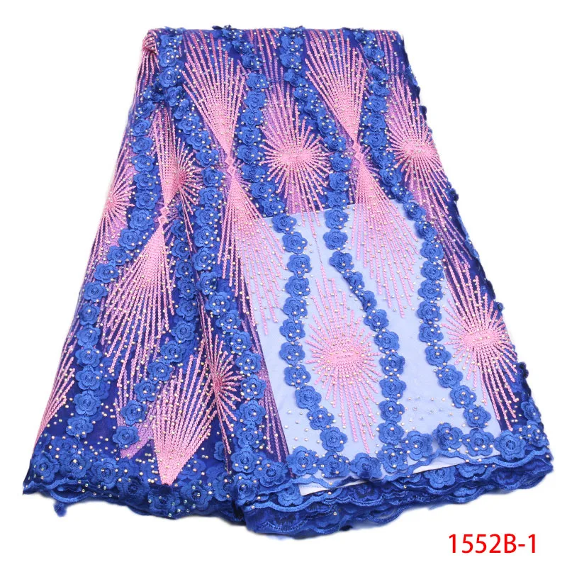 

African Lace Fabric Royal Blue African Voile French Lace Fabric With Rhinestone 5 Yards Per Lot Wedding Dress lace XZ1552B-2