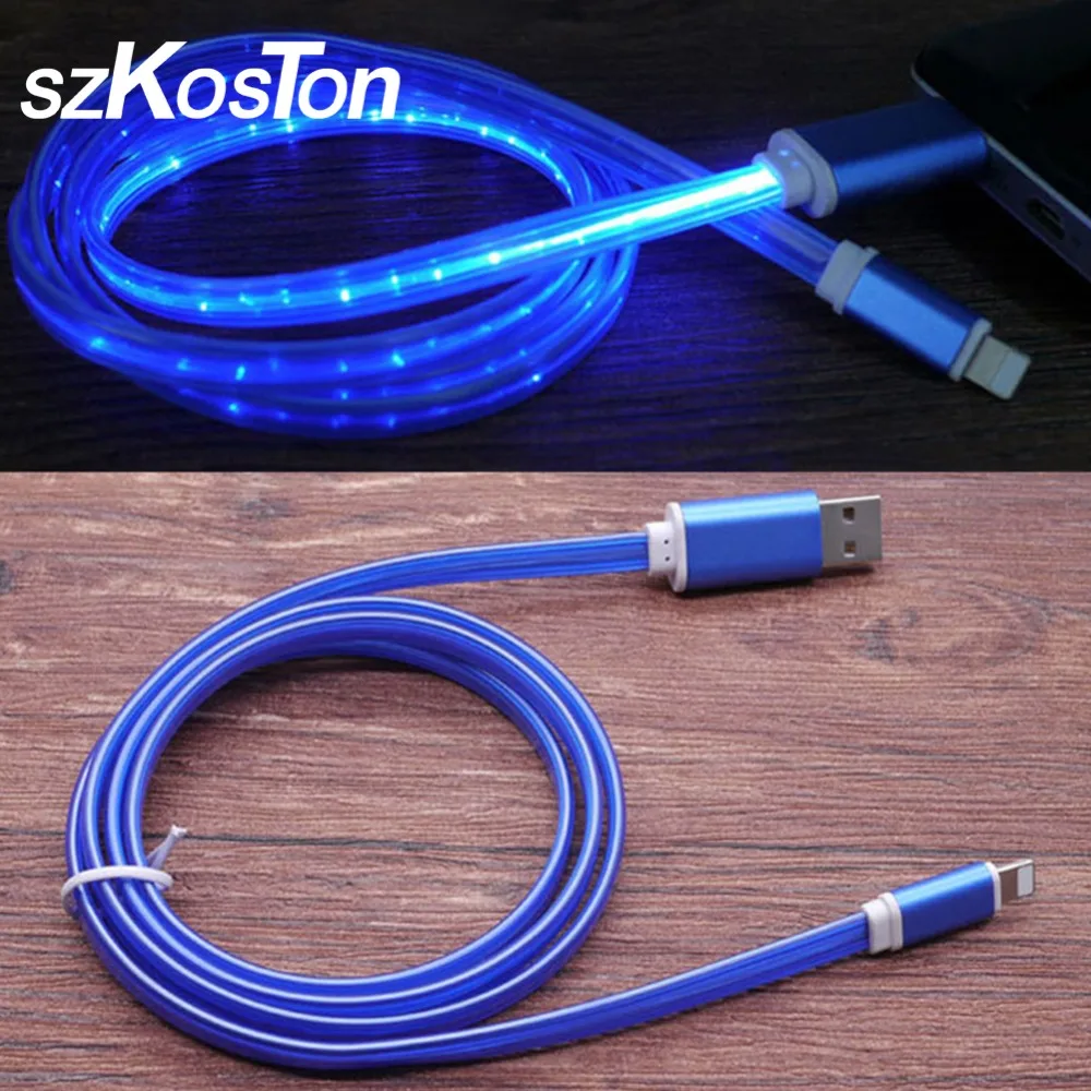 المضاء كابل يو اس بي LED الوهج بيانات الشحن شقة LED كابل نقل بيانات صديقة للبيئة عالية لمعان الإسكان ل فون 7/8 ل سامسونج Xiaomi
