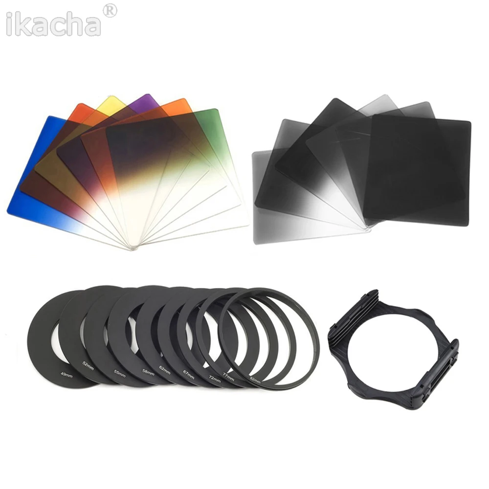 12pcs Square Gradual ND2 4 8 Blue Oranger Color Filter Kit