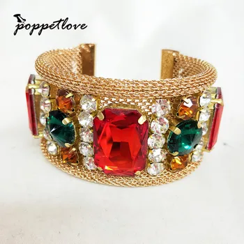 

Baroque Rhinestones Crystal open Bracelet Exaggeration Multicolor Charm Chain Bangles Women wedding Decorations