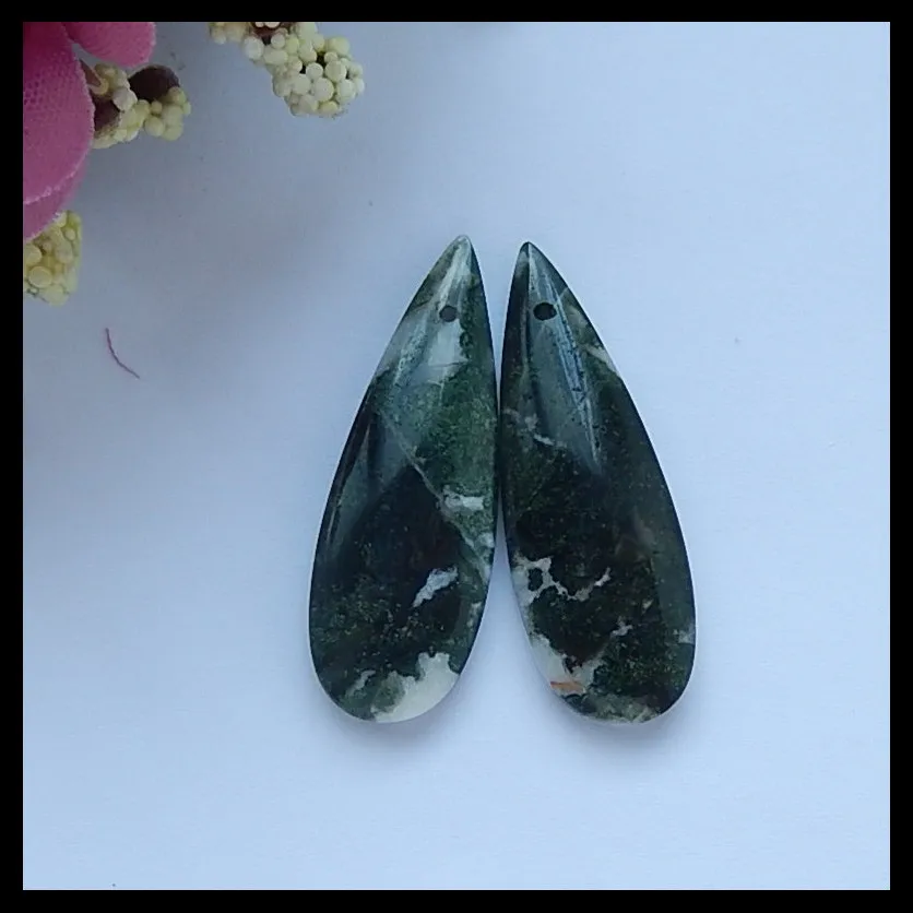 

Wholesale gemstone,Natural Moss Agate fashion woman Earring Bead,35x12x5mm,6.3g