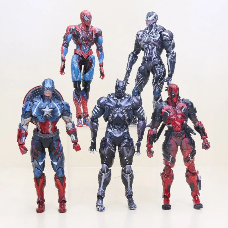 

25cm The Avengers Black Panther Deadpool spiderman Venom Captain America PVC Action Figure Doll Toys Play Arts Kai Kids Gift