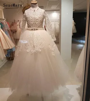 

New Ivory White Lace Puffy Tulle Flower Girl Dress for Wedding Long Sleeve Kids A-Line First Communion Gown Birthday Dress