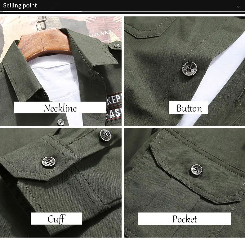 Лидер продаж, мужские рубашки с повязкой на руку, военные мужские рубашки с длинным рукавом, двойной карман, облегающие, зеленый, хаки, синий, мужские рубашки