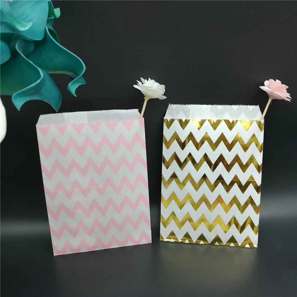 Metallic Gold pink Chevron Paper Favour Bag gold chevron bags gold ...