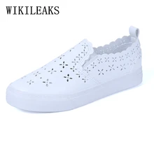 Дизайнерские Лоферы ажурное кружевное кожаные белые туфли Для женщин обувь на плоской подошве женские кроссовки zapatos mujer Для женщин обувь