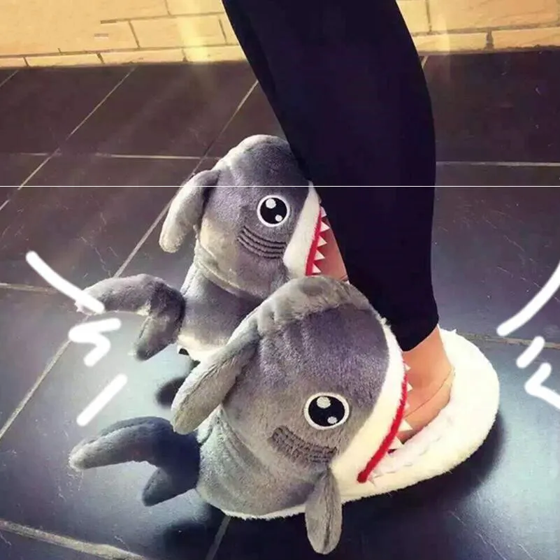 

Dropshipping Winter Super Animal Funny Shoes Men and Women Warm Soft Bottom Home Indoor Floor Shark Shape Soft Furry Slippers