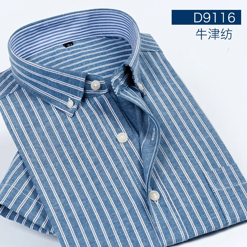 4XL 5XL 6XL Мужская рубашка летняя одежда для мужчин размера плюс Мужская оксфордская полосатая приталенная рубашка из хлопка с коротким рукавом Повседневная мужская рубашка