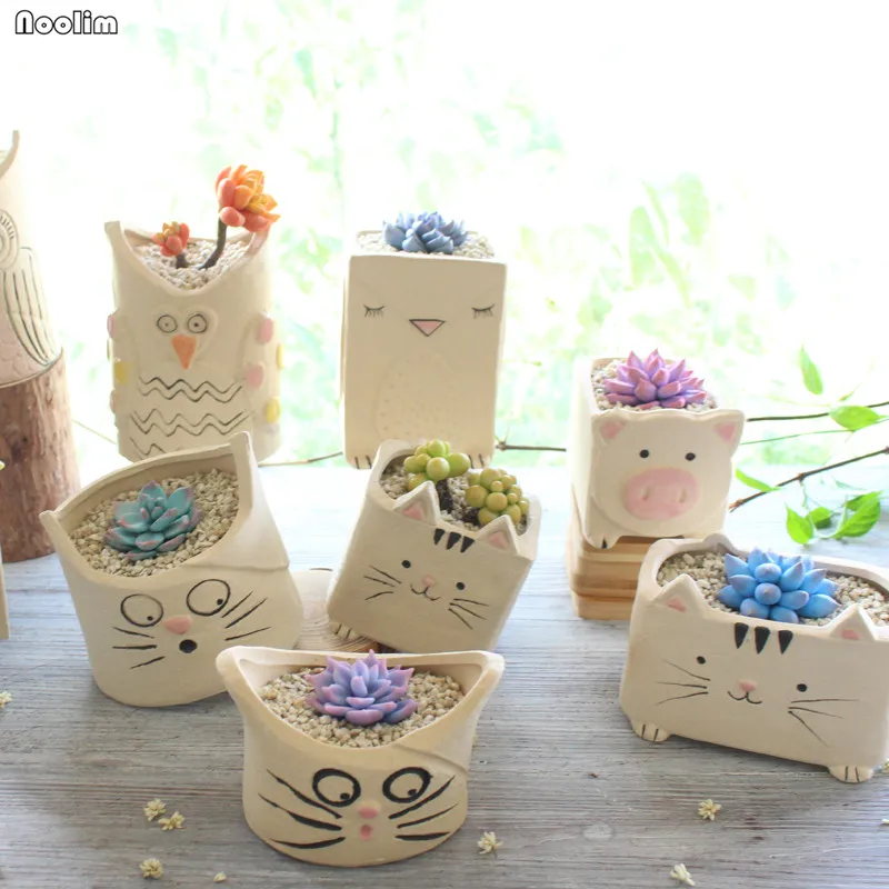 

Cartoon Cat Succulents Flower Pot Cute Cartoon Simple Little Animal Ceramic Creative Green Plant Pot Home Office Garden Decor