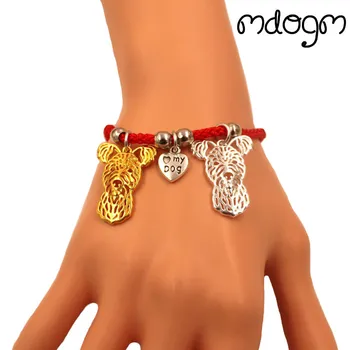 

Pumi Dog Animal Charm Bracelet For Women Men Couple Love Rope Male Female Pearl Red Heart Black Girls jewelry Gift