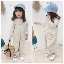 Повседневные Свободные Комбинезоны для маленьких девочек хлопковые детские брюки на подтяжках однотонные комбинезоны для девочек на весну-лето, От 1 до 6 лет