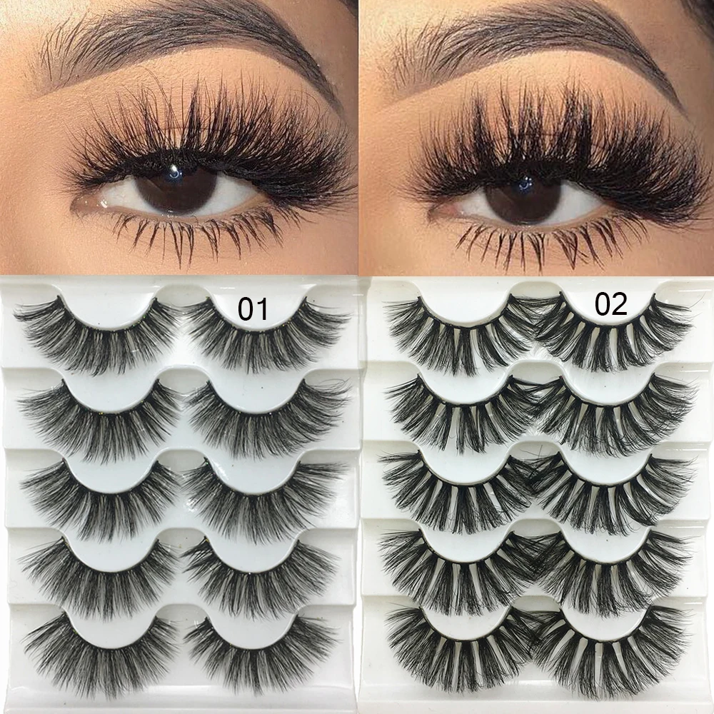 

2 Styles 3D Faux Mink Hair Soft False Eyelashes Fluffy Wispy Thick Lashes Handmade Soft Eye Beauty Makeup Extension Tools 5Pairs